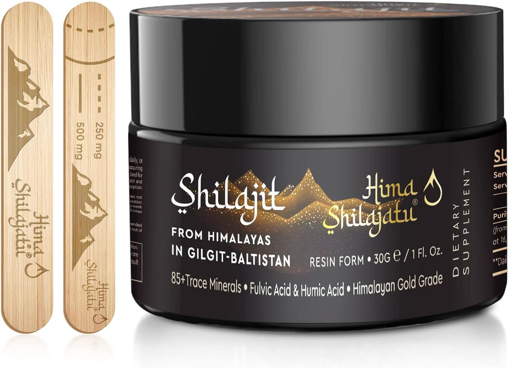 Hima Shilajatu Shilajit Purest Himalayan Organic Shilajit Resin - Gold Grade 100% Purity Shilajit with Fulvic Acid & 85+ Trace Minerals Complex for Energy & Immune Support, 30 Grams (2 Months Supply)