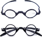 Agstum TR90 Small round eyeglasses retro Reading Glasses Readers 32-30-135 (+2.50, Shiny black)