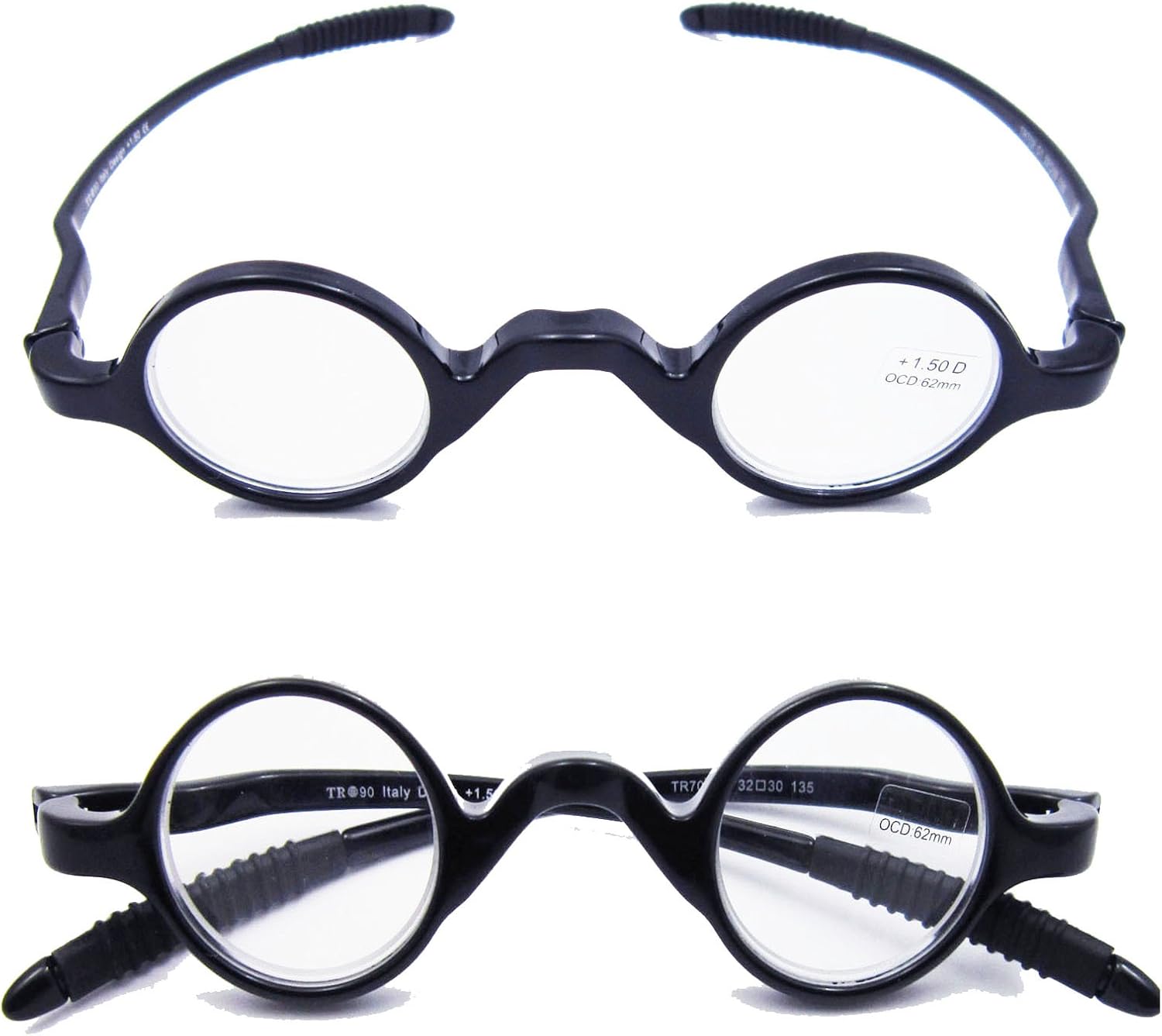 Agstum TR90 Small round eyeglasses retro Reading Glasses Readers 32-30-135 (+2.50, Shiny black)