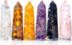 Healing Crystal Wand Set of 6 Orgonite – Includes 3” Amethyst Crystal, Tigers Eye, Rose Quartz, Black Tourmaline Stone, Citrine and Clear Quartz Orgone Crystal Plus Black Tourmaline Necklace