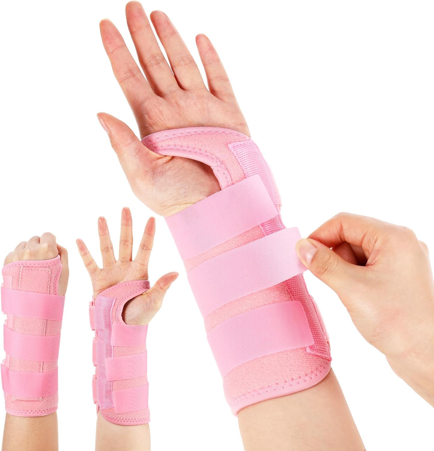 Konohan 2 Pcs Wrist Brace for Kids Youth Carpal Splints Wrist Brace Sports Night Support with Adjustable Compression Straps for Children Sleep (Pink,Age 3-8)