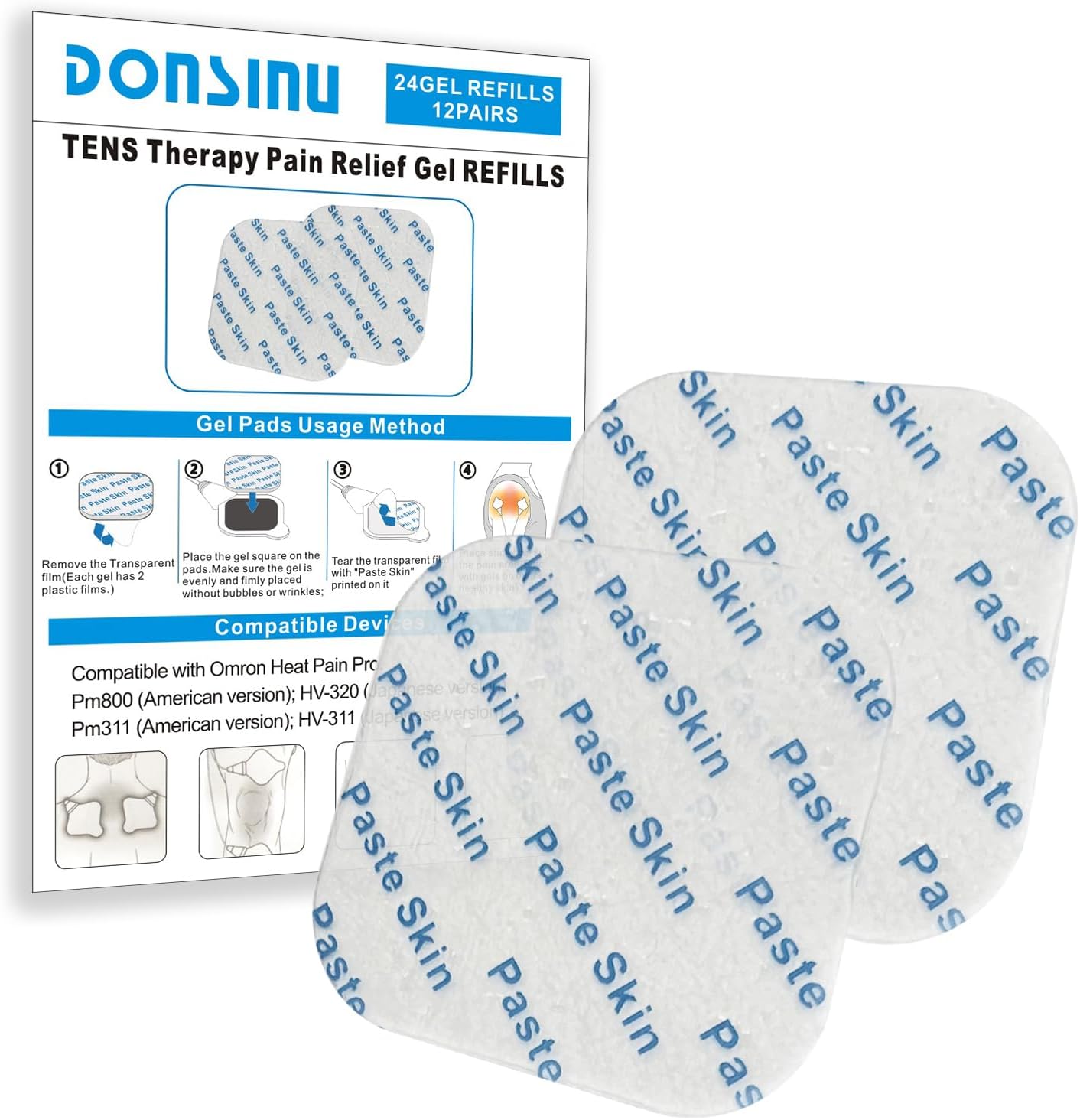 24 Pcs Compatible with Omron Heat Pain Pro PM311/PM800 Gel Pads,12Pairs Durable Compatible with OMRON Tens Unit Gel Pads,DONSINU electrodes Gel Pads
