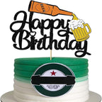Happy Birthday Beer Cake Topper, Glitter Topper for Cheers and Beer Themed Parties, Cake Decorations for Adult Men Women Night Club Event Party (6.7"x5.16")
