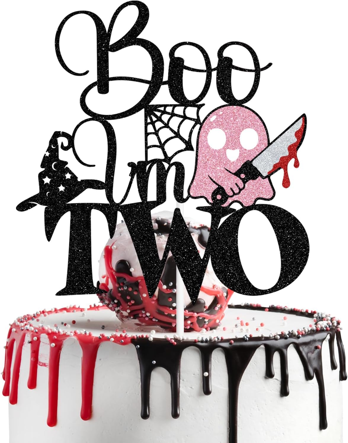 Pink Glitter Boo I'm Two Cake Topper, Two Spooky/Happy 2nd Birthday, Halloween Boo Spooky Themed 2nd Birthday Party Decorations Supplies