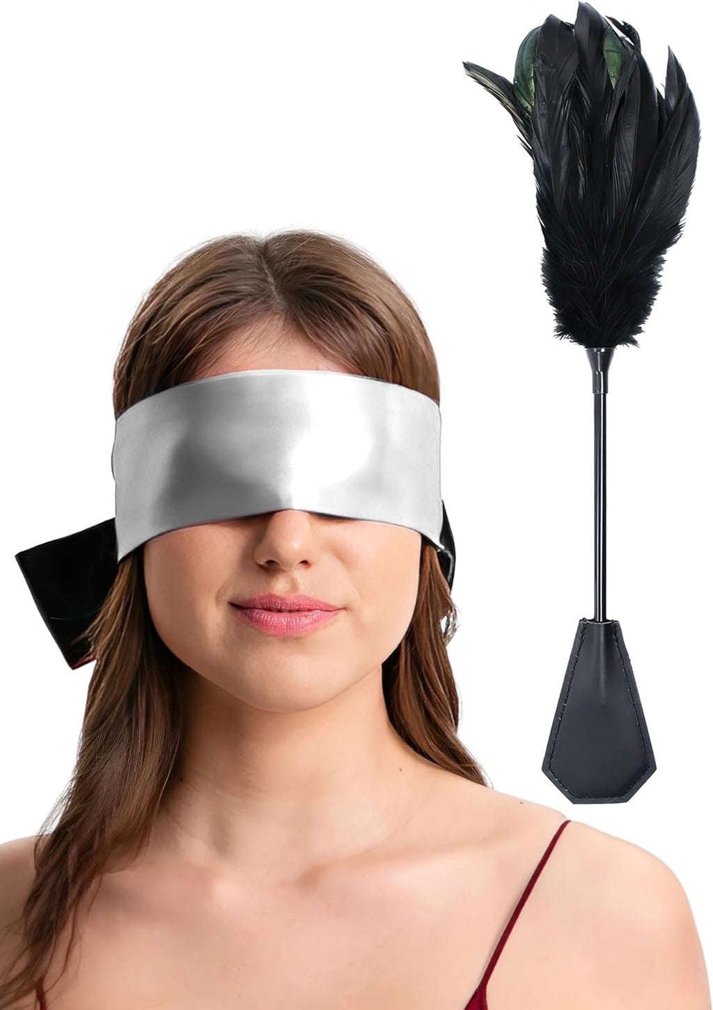 Feather Tickler Crop Satin Blindfold Mask French Tickler Whip Feather Tickle Teaser Stick Kit