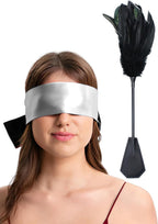 Feather Tickler Crop Satin Blindfold Mask French Tickler Whip Feather Tickle Teaser Stick Kit