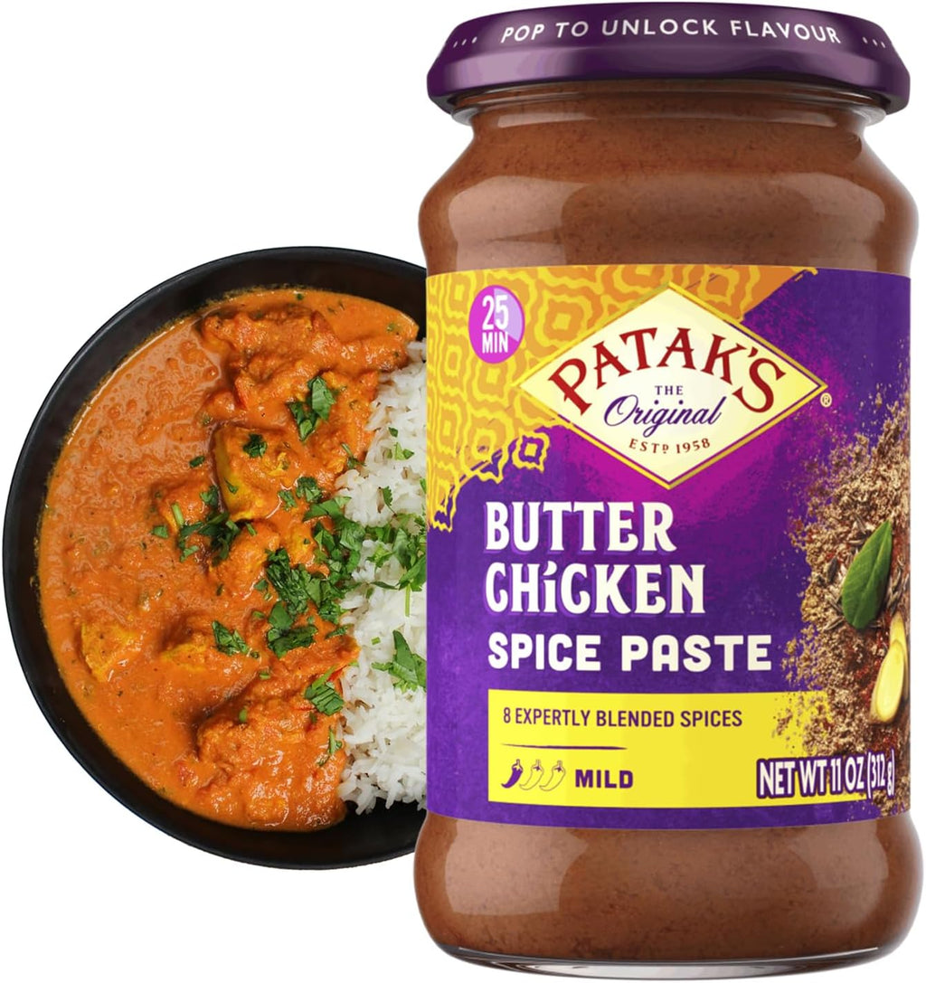 Patak's Butter Chicken Spice Paste, Mild Indian Curry with 8 Expertly Blended Spices, Gluten-Free & Vegan, Flavorful Base for Home Cooking & More, 10 oz Jar
