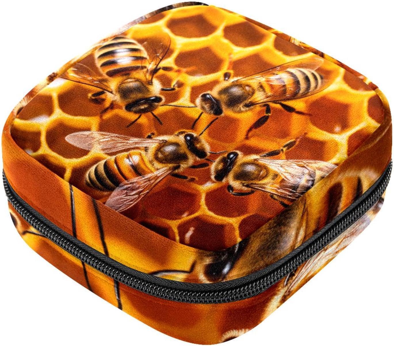 Period Bag,Sanitary Napkin Storage Bag,Animal Bees on Honey Comb,Tampon Holder for Purse