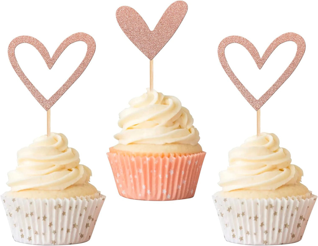 Rsstarxi 24 Pack Valentine's Day Cupcake Toppers Sweet Love Heart Cupcake picks Wedding Engagement Anniversary Cake Decorations for Valentine's Day Theme Bridal Shower Birthday Party Rose Gold
