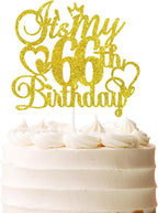 It's My 66th Birthday Cake Topper - Gold Glitter Happy 66th Birthday Cake Decor - 66 and Fabulous,Cheers to 66 Years Old Birthday Party Supplies
