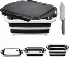 Collapsible BBQ Prep Tub with Lid, Foldable Camping Sink with Colander, Cutting Board, Dish Basin for Kitchen, Bowl, Vegetable and Fruit, Storage Basket for Picnic-Black