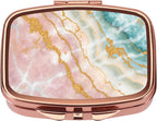 Pill Case Pill Box with Mirror Retro Pocket 2 Compartment Medicine Case Vitamin Pill Organizer for Pocket Purse and Travel - Rose Gold-Marble Veins