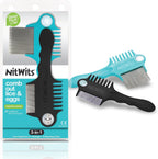 NitWits Head Lice & Egg Comb 2 Pack, 3-in-1 Lice Comb, Detangles, Removes Lice & Eggs and Includes 5x Magnifying Glass