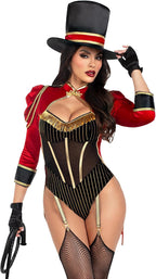 Leg Avenue Women's 2 PC Ravishing Ringmaster Costume Womens Halloween Costumes with Attached Velvet Tail Coat, and Top Hat