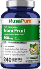 NusaPure Noni Fruit Capsules, 300 mg, 240 Veg Capsules (Non-GMO, Vegan)