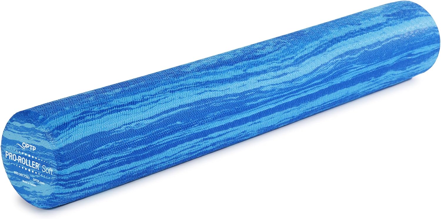 OPTP PRO-Roller Soft Density Foam Roller – Low Density Soft Foam Roller for Physical Therapy, Pilates, Yoga Foam Roll Exercises, and Muscle Recovery- Blue 36" x 6"