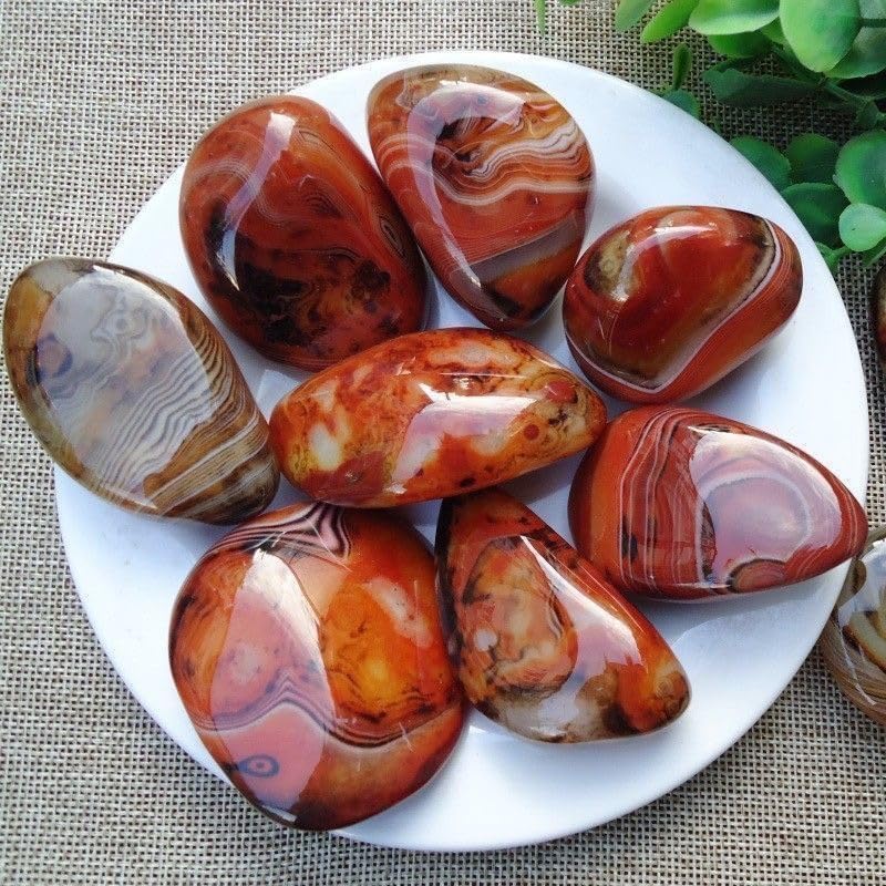 Sardonyx Banded Agate Palm Stone Worry Stone Irregular Polished Tumbled Stone Pebble Healing Crystal for Home Decor (1000, Grams)
