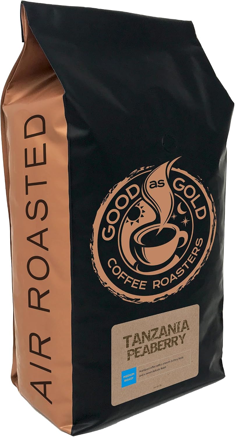 Tanzania Peaberry Coffee - Good As Gold Coffee Roasters - 5lb Whole Bean (Medium Roast) - 100% arabica