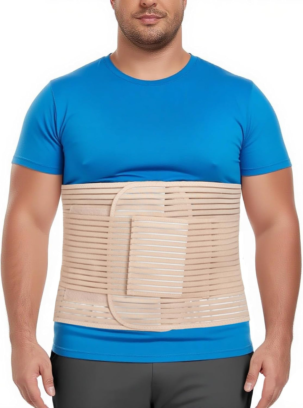 Abdominal Binder, 12-Inch Wide Elastic Belly Wrap for Plus Size Men and Women, Abdominal Binder Post-Surgery Stomach Compression Garment for Hernia Surgery, Natural Birth(Beige,3XL)