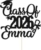 EDSG Personalized Graduation Cake Topper Class of 2026 Double Sided Glitter Cake Toppers Custom Congrats Graduation Cake Decorations with Any Name (Black)