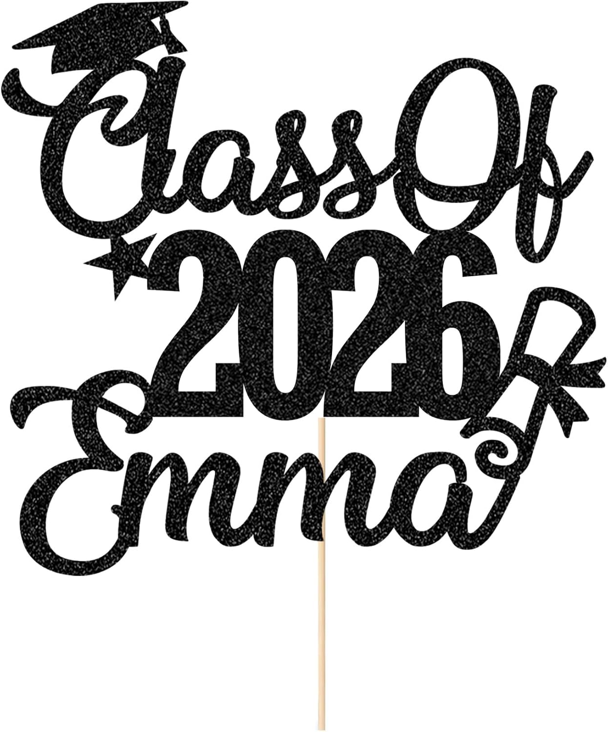 EDSG Personalized Graduation Cake Topper Class of 2026 Double Sided Glitter Cake Toppers Custom Congrats Graduation Cake Decorations with Any Name (Black)