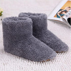 DKULMN USB Heated Slippers, Plush Ankle Bootie Slippers Indoor Warm House Shoes, Grey, Size 5.5