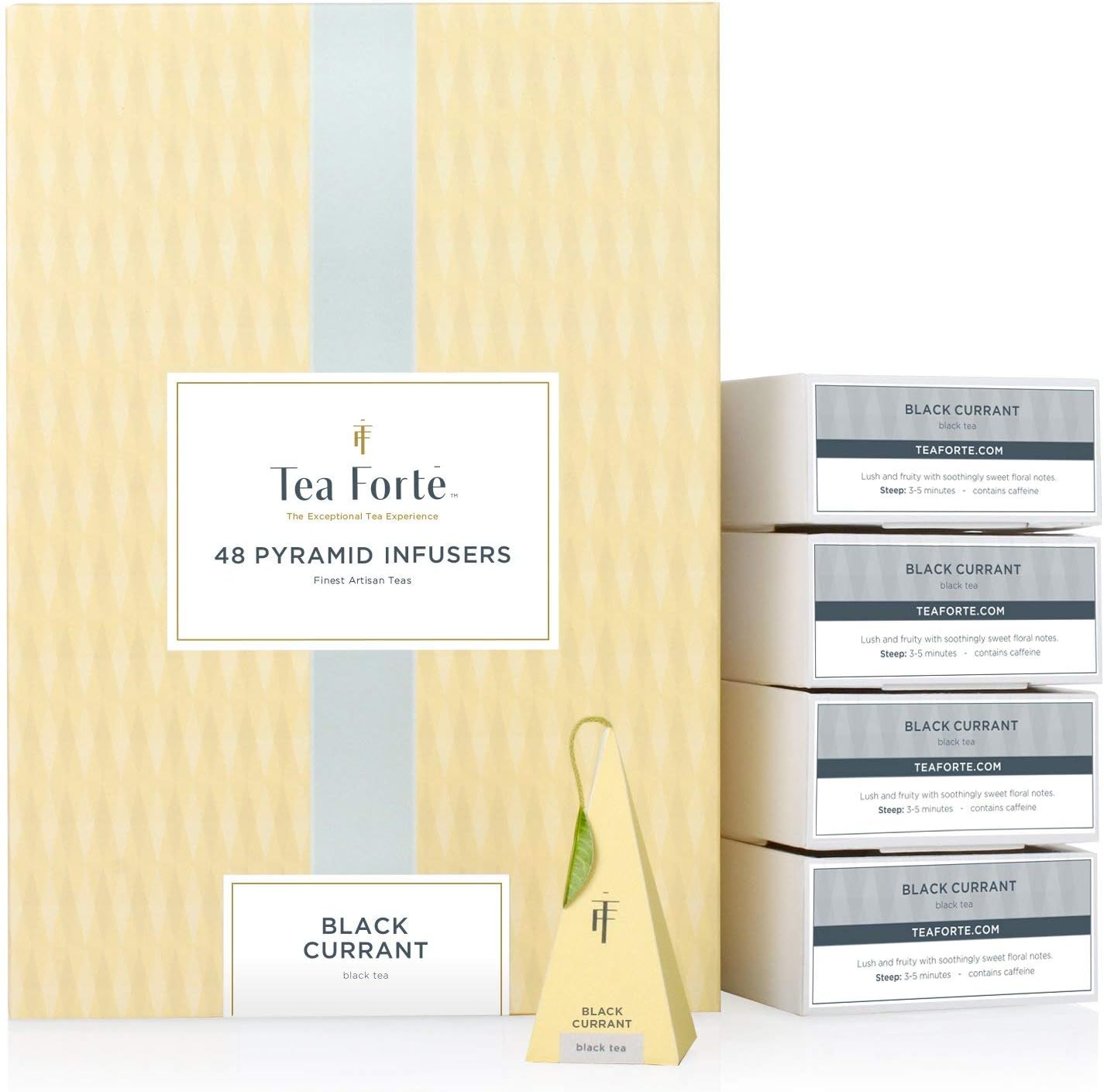 Tea Forte Black Currant Black Tea Event Box, Bulk Pack of 48 Pyramid Infuser Tea Sachets for All Occasions