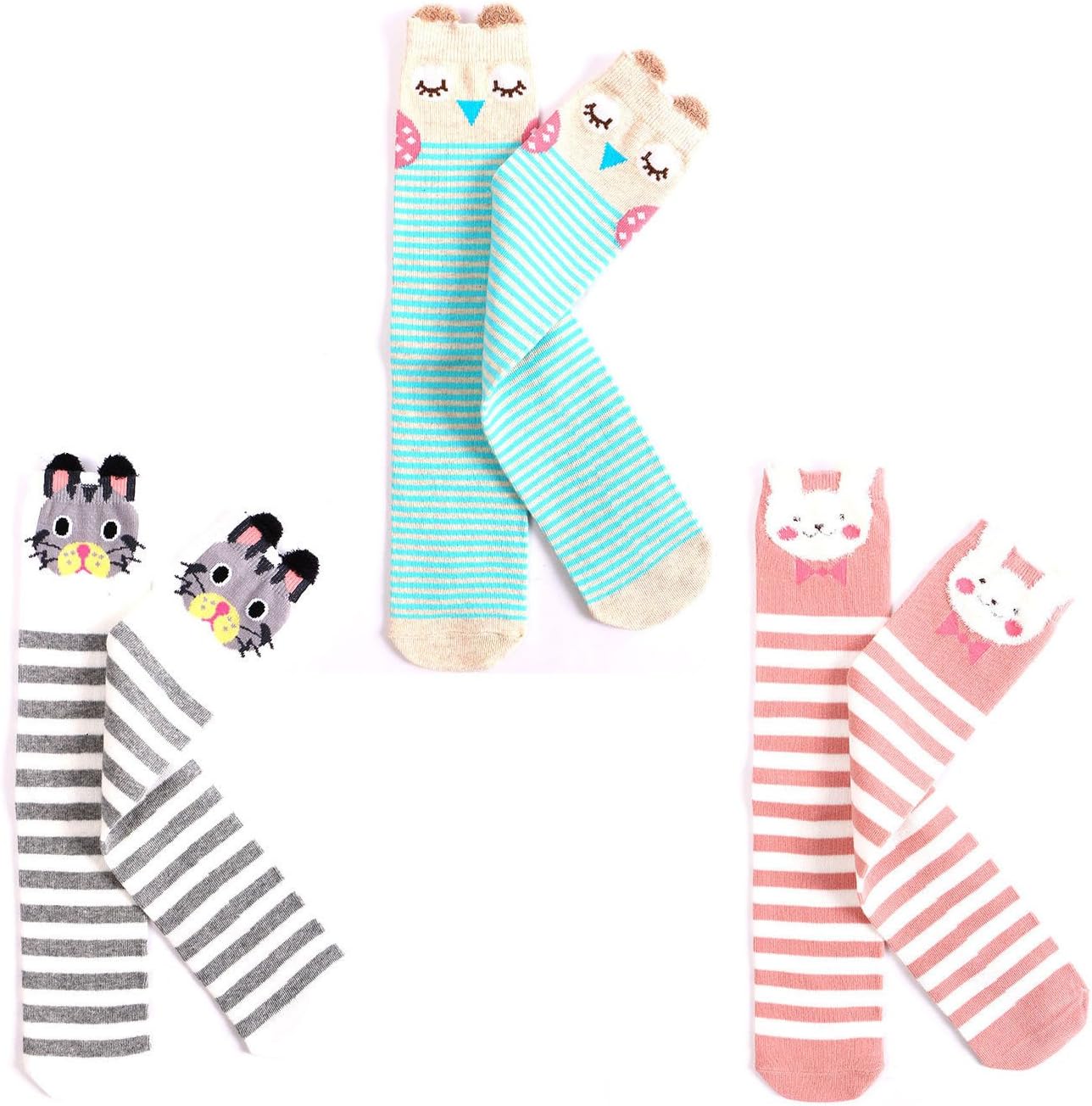 EIAY Shop Kids Cotton Socks Knee High Stockings Cute Cartoon Animals for 3-8 Year Olds
