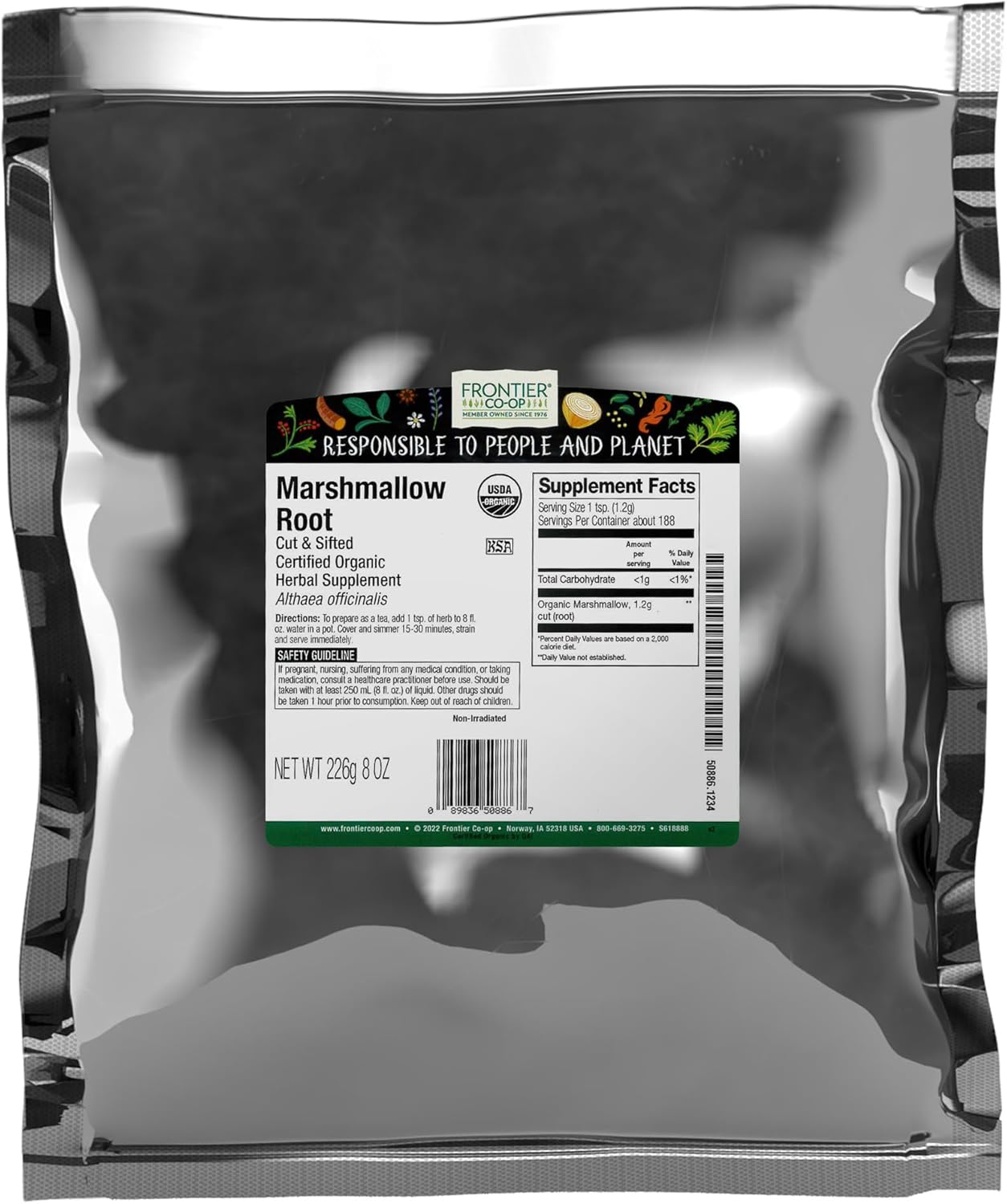 Frontier Co-op Organic Marshmallow Root Herb, Cut and Sifted - For Marshmallow Root Tea, Powder, Capsules and More - Kosher | 16 Ounce (Pack of 1)