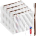 Disposable Toothbrushes with Toothpaste, Travel Toothbrush Kit, Individually Packaged, Brown, with Floss Picks, Suitable for Hotel, Home, Camping, Travel (200-PACK)