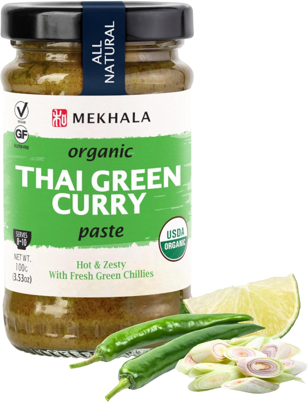 Mekhala Organic Thai Green Curry Paste. VEGAN. GLUTEN-FREE. NO ADDED SUGAR. Versatile. HOT (3.53oz)