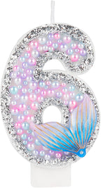 Girls' Glitter Mermaid Tail Candles & Cake Toppers - Happy 6th Birthday Morning