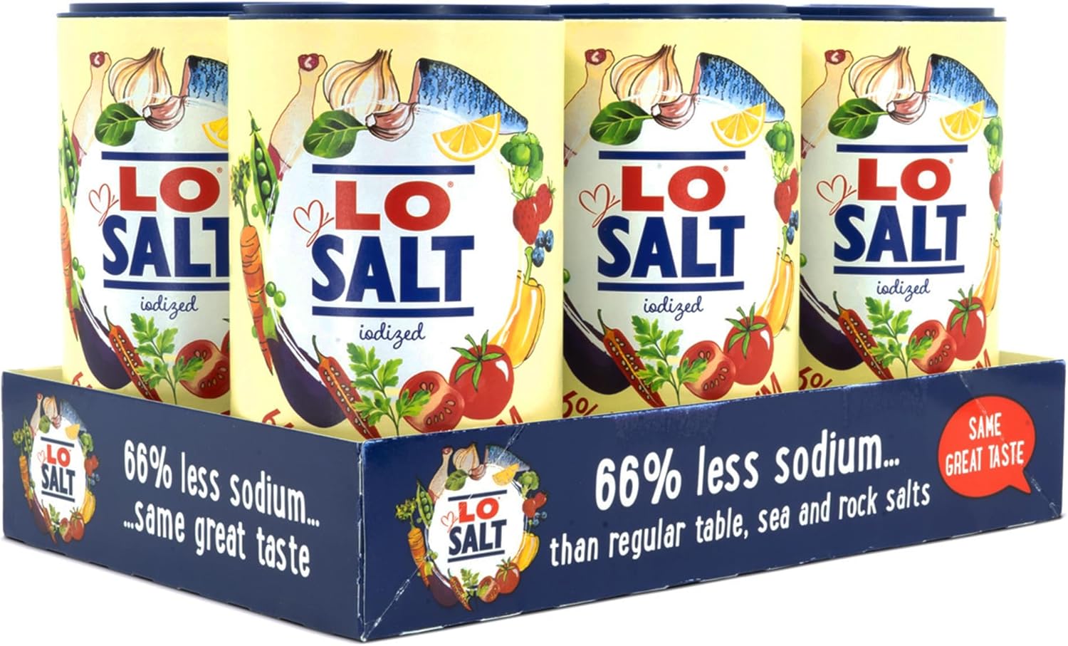 LOSALT – Reduced Sodium Salt | Iodized | Great Tasting Salt Alternative/Substitute with 66% less sodium | 12.3oz/350g tub (Pack of 6)