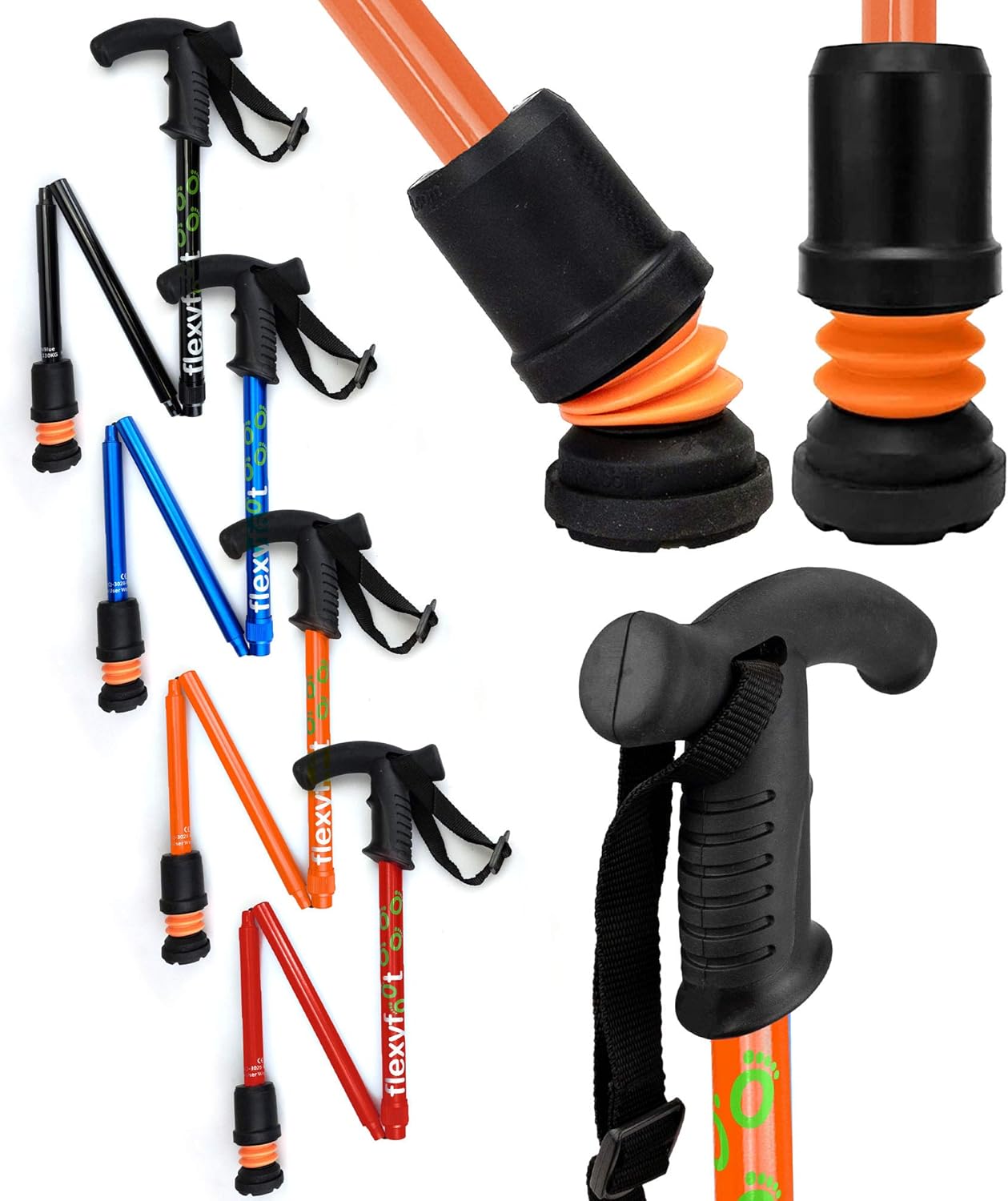 Flexyfoot Shock Absorbing Derby Handled Folding Walking Stick - Improves Safety, Improves Grip, Reduces Shocks & Jarring