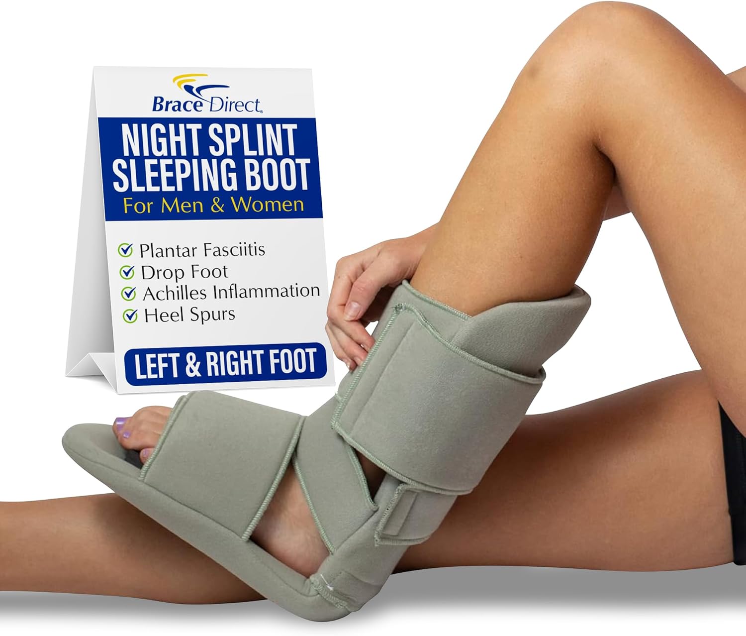 Brace Direct Padded Night Splint 90 Degree Sleeping Boot - Immobilizing Stretching Support for Plantar Fasciitis, Drop Foot, Achilles Tendonitis, Heel Spurs, Large (US Shoe Men 10.5-12.5 / Women