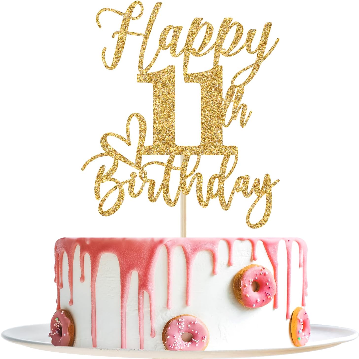 Happy 11th Birthday Cake Topper, 11th Birthday Decorations, Cheers to 11 Years, Hello 11, 11th Happy Birthday Party Supplies Gold Glitter