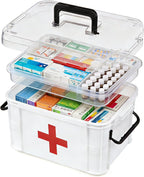 15QT Clear Medicine Organizer Box with Handle, Plastic Medicine Container with Tray First Aid Box Empty, Thickened Medicine Storage Organizer Multipurpose Medication Organizer Storage, White