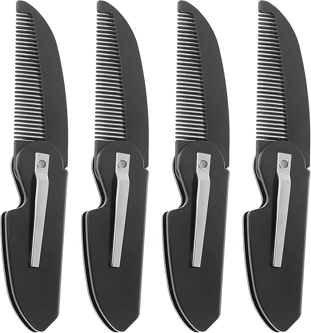 4-Pack Handmade Sawcut Mustache Comb, Best Pocket Folding Comb for Moustaches and Short Beards