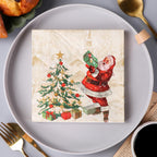 13x13" Christmas Napkins - 20-Pack Double Ply Tissue with Santa & Gift Motifs | 6.5in Folded Party Decor Unscented Dinner Paper