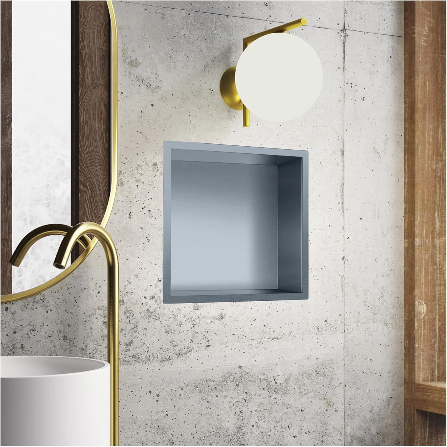 Double Compartment Bathroom Shower Niche, 304 Stainless Steel Recessed Storage Organizer, Waterproof Wall Shelf for Storage Over-Mounted Installation,Gray,12.5x4.9in
