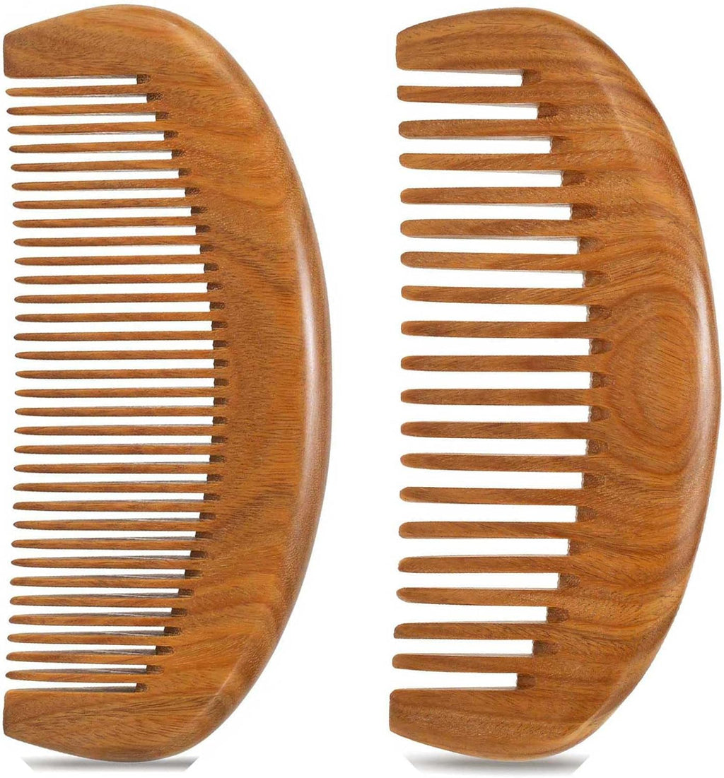 2 Pack Wooden Comb, Beard Comb for Men, Hair Combs for Women - Green Sandalwood