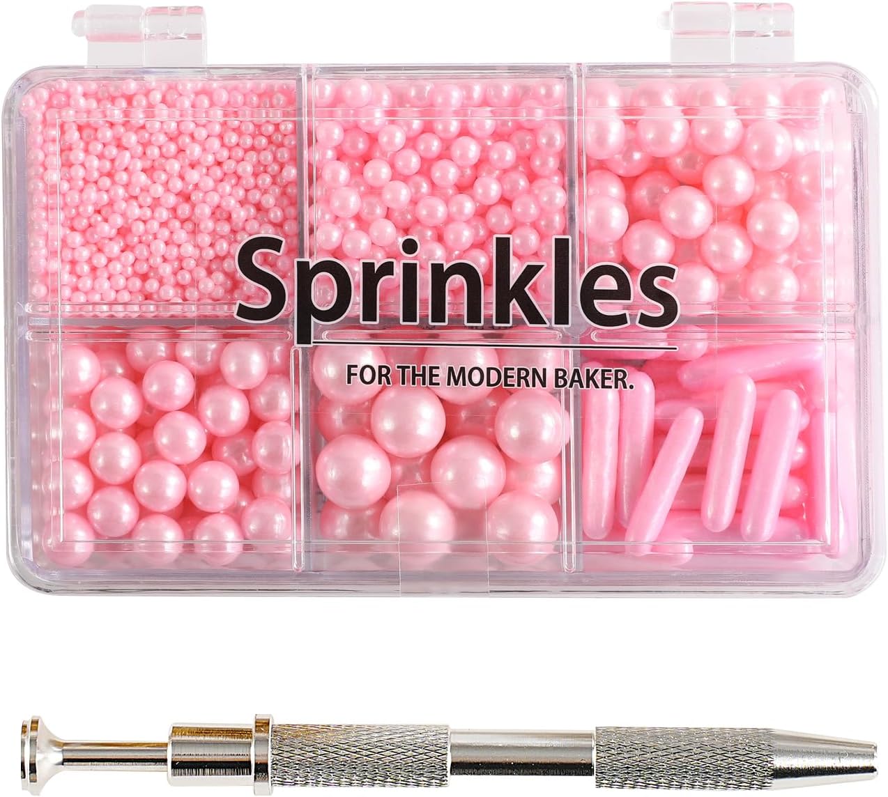 Kasvan Pink Mix Sugar Sprinkles - Edible Candy Pearls with 4-Claw Sprinkle Pen,118g/4.16 Oz, Gift Box Pack, Baking Cake Decorations, Ice Cream Toppings and Cookie Decorating (Pink)