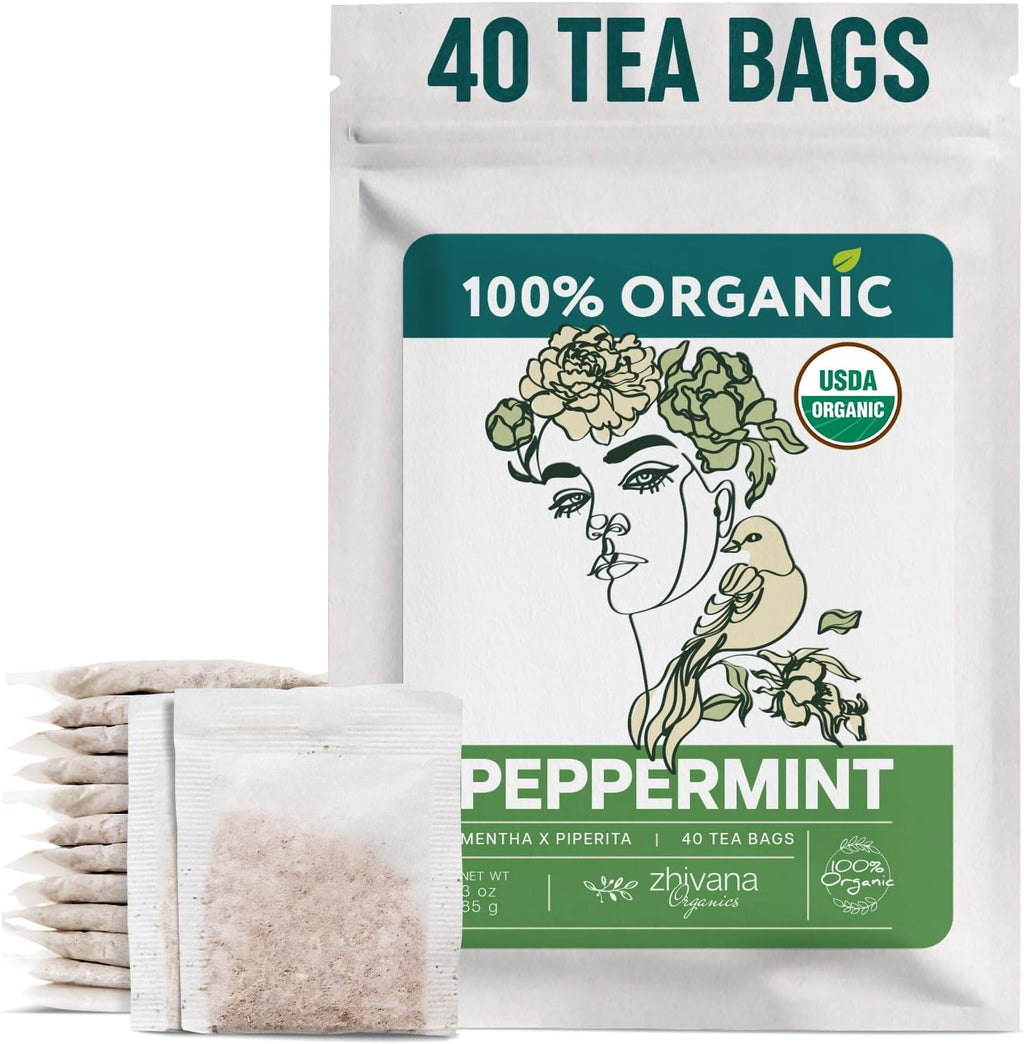 Organic Peppermint Tea Bags (40 TeaBags) - Peppermint Tea Organic - Te de Menta Organico Natural - Herbal Tea for Energy, Digestion, Nausea, Motion Sickness, Respiratory Support, Stress Relief