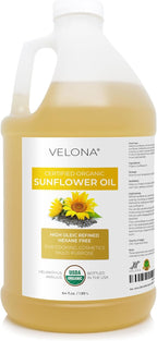 velona USDA Certified Organic Sunflower Oil - 64 Fl Oz | 100% Pure and Natural Carrier Oil | High Oleic, Refined| Cooking, Skin, Hair, Body & Face Moisturizing