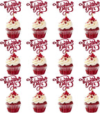 Valentine's Day Cupcake Toppers, 24-Pack Gold Glitter Party Decorations for Baking, Happy Valentine's Day Cupcake Wrappers with Picks for Party Supplies, Anniversary, Wedding, Romantic Holiday Decor