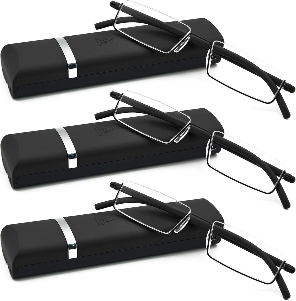 Half Frame Reading Glasses - Half Rim Computer Readers with Glasses Case for Men (3 PCS in Pouch) 1.75
