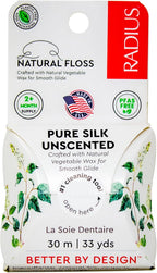Radius Natural Unscented Silk Dental Floss 33 Yards Vegan & Non-Toxic Oral Care Boost & Designed to Help Fight Plaque Clear - Pack of 1