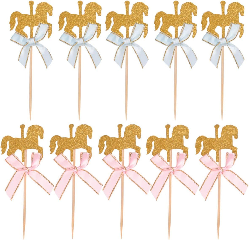 NUOBESTY 20Pcs Carousel Horse Cupcake Toppers Horse Cake Decoration Cake Picks for Birthday Wedding Baby Shower Party Supplies