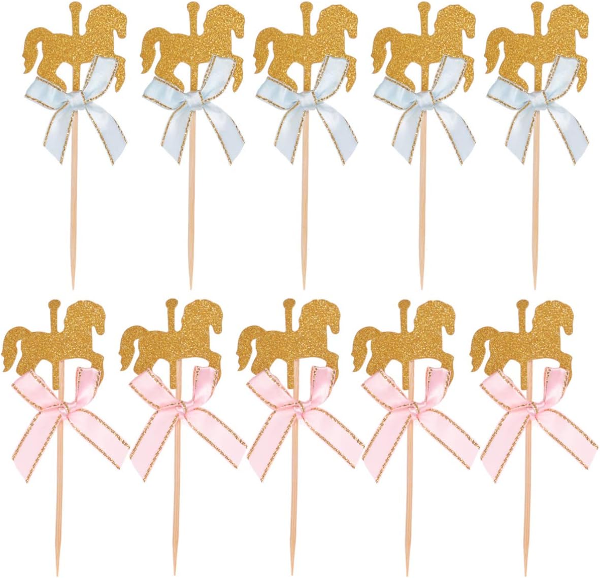 NUOBESTY 20Pcs Carousel Horse Cupcake Toppers Horse Cake Decoration Cake Picks for Birthday Wedding Baby Shower Party Supplies