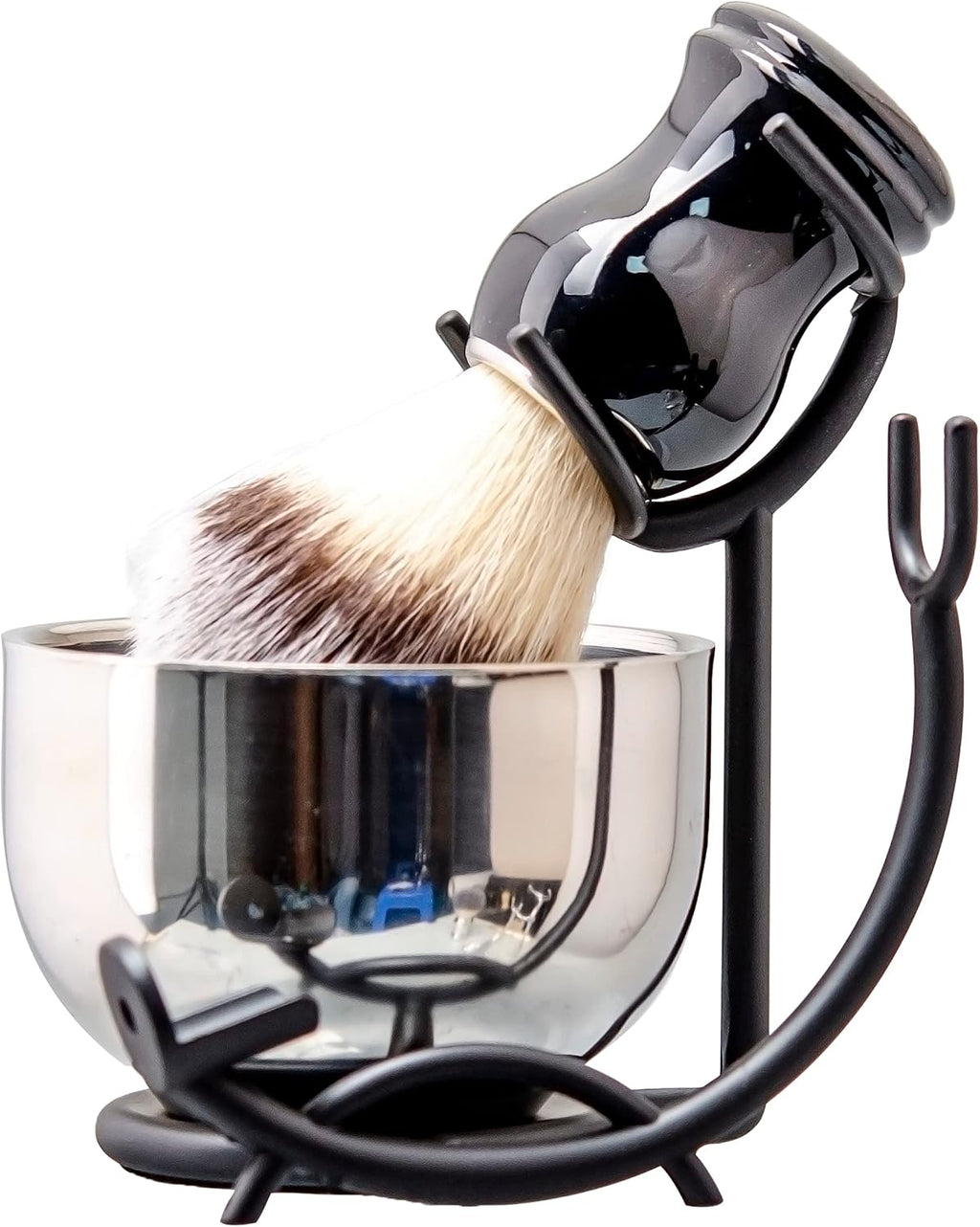 Grandslam Shaving Brush and Bowl Kit for Men, 3 in 1 Shaving Brush Set, Stainless Steel Shaving Bowl and Stand, Shaving Kit for Men